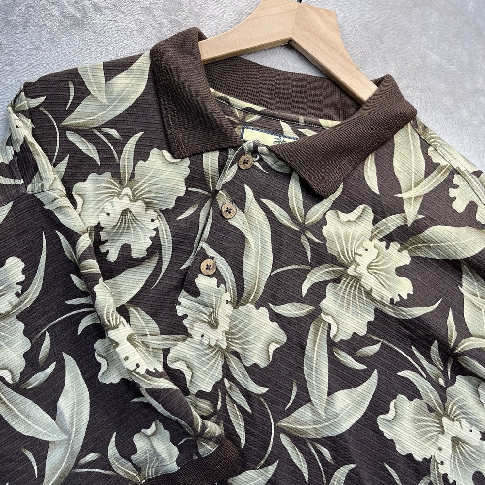 Tommy Bahama Shirt Silk Blend Mens Size XL Button Down Short Sleeve Brown Floral